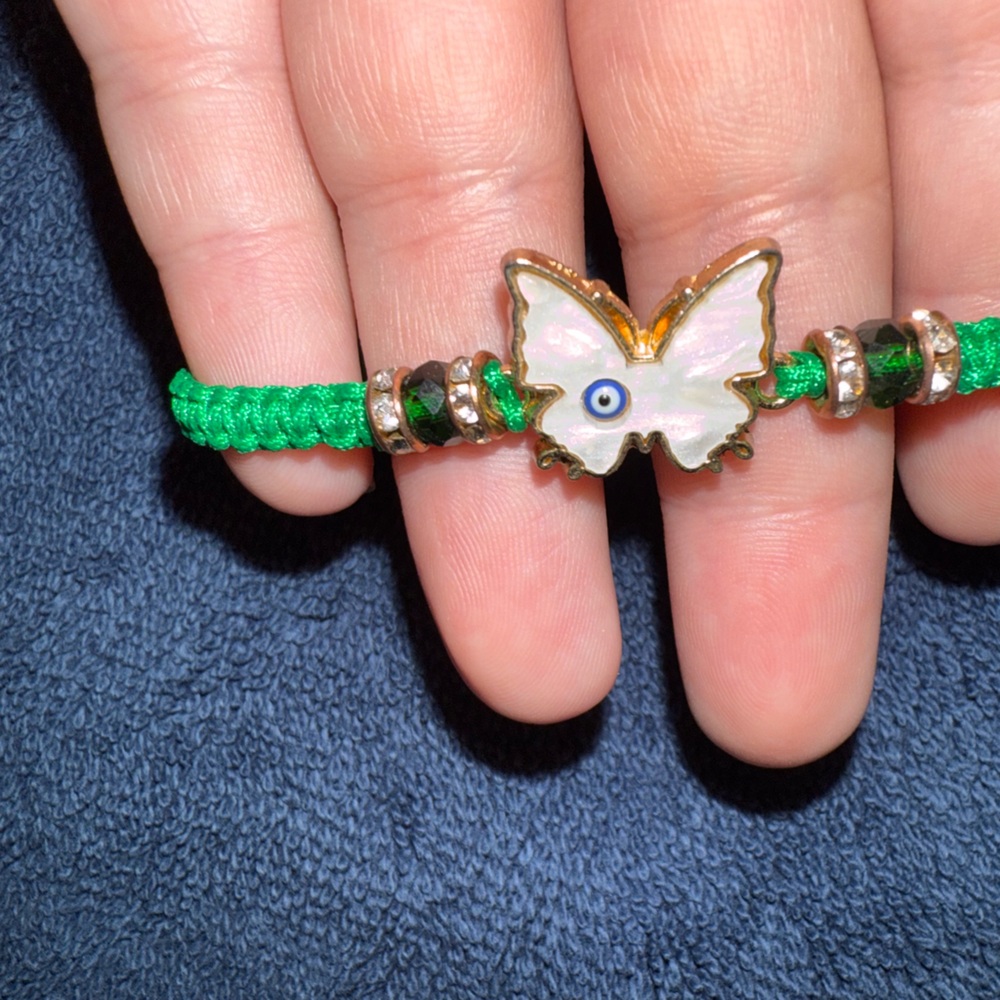 Handmade Butterfly Charm Bracelet in Green and Gold